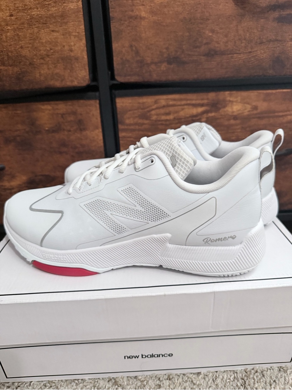 New Balance White Athletic Sneakers with Pink Sole Accent - Picture 4 of 5